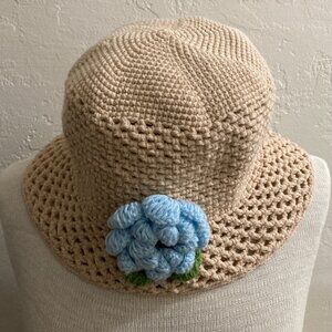 seattlehats.com knit hat with blue flower  - one size